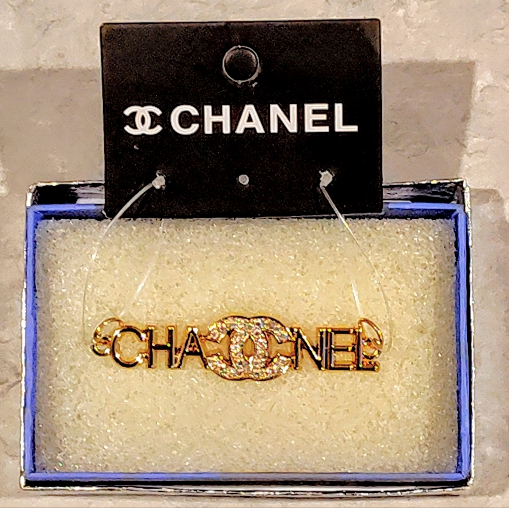 NEW CHANEL LOGO GOLD PLATED CHARM NECKLACE / BRACELET W/ MULTICOLOR  RHINESTONES